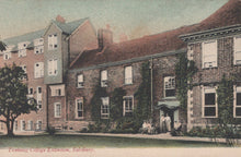 Load image into Gallery viewer, Vintage postcard of a brick building with people sitting outside, labeled &#39;Training College Extension, Salisbury&#39;.

