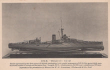 Load image into Gallery viewer, Vintage illustration of a British battleship labeled &#39;H.M.S. Monarch&#39; from 1912.
