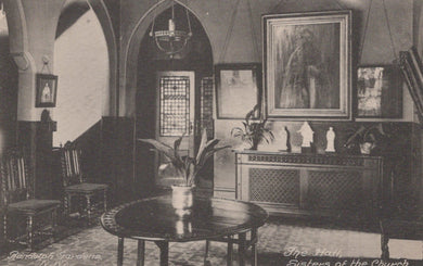 Vintage interior scene of a room with furniture and decorative elements.