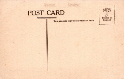 Vintage-style postcard with text and a stamp placeholder on a beige background
