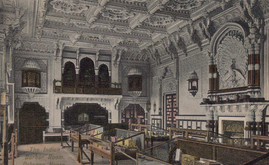 Decorative interior of a building with ornate architecture and furniture.