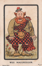 Load image into Gallery viewer, Cartoon character of &#39;Wee Macgregor&#39; in traditional Scottish attire with a checkered skirt and hat.
