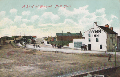 Vintage postcard of Blackpool North Shore with Gynn Inn building.