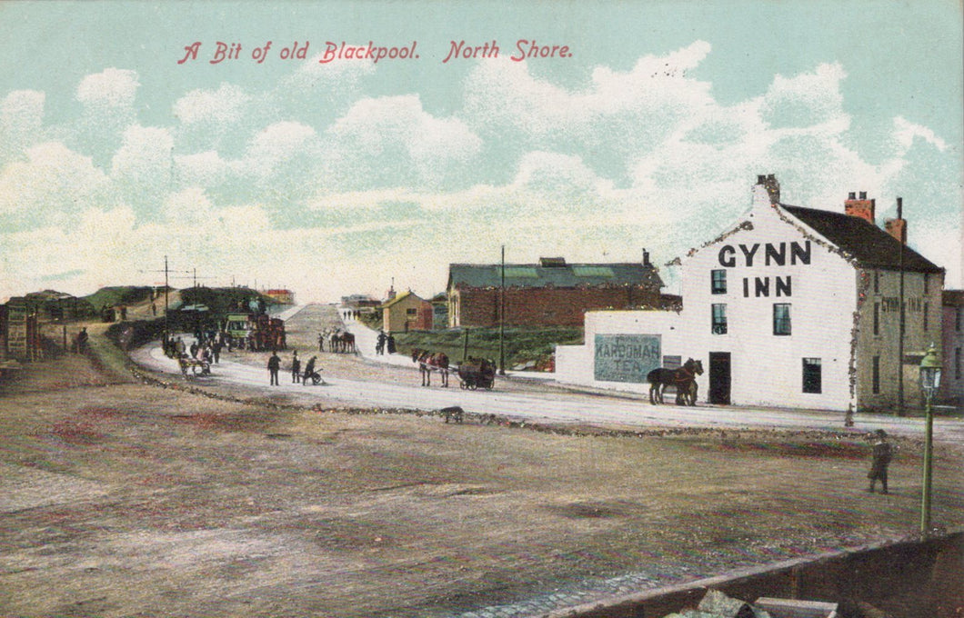 Vintage postcard of Blackpool North Shore with Gynn Inn building.