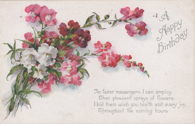 Vintage-style birthday card with flowers and text on a light background