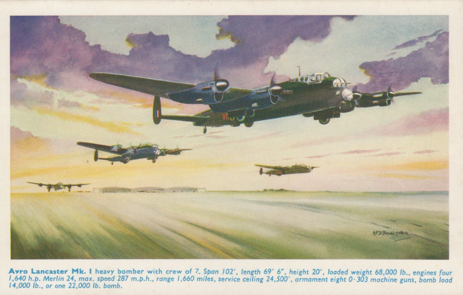 Military Aviation Postcard - Avro Lancaster Mk1 Heavy Bomber Plane VT390  
