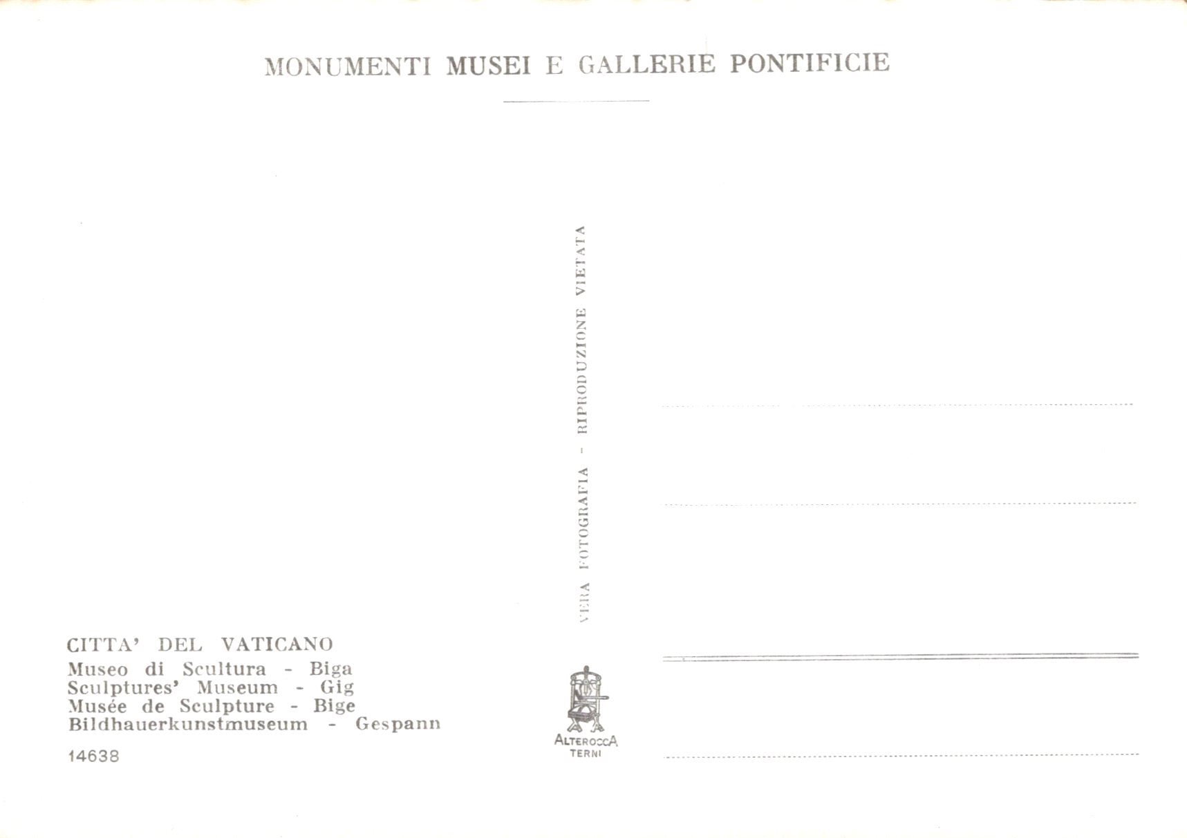 Vatican City Postcard - Sculptures' Museum - Gig  SW19027