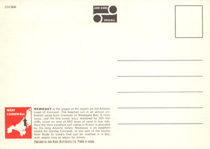 Back of a postcard with text and a map, featuring John Hinde logo.