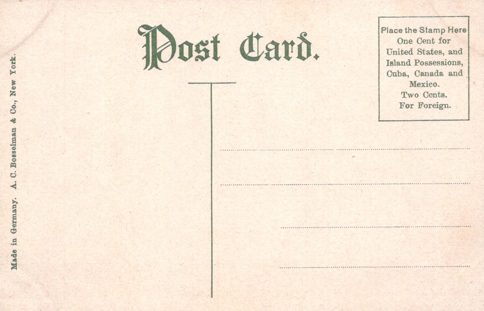 Vintage postcard with text and stamp placeholder on a beige background