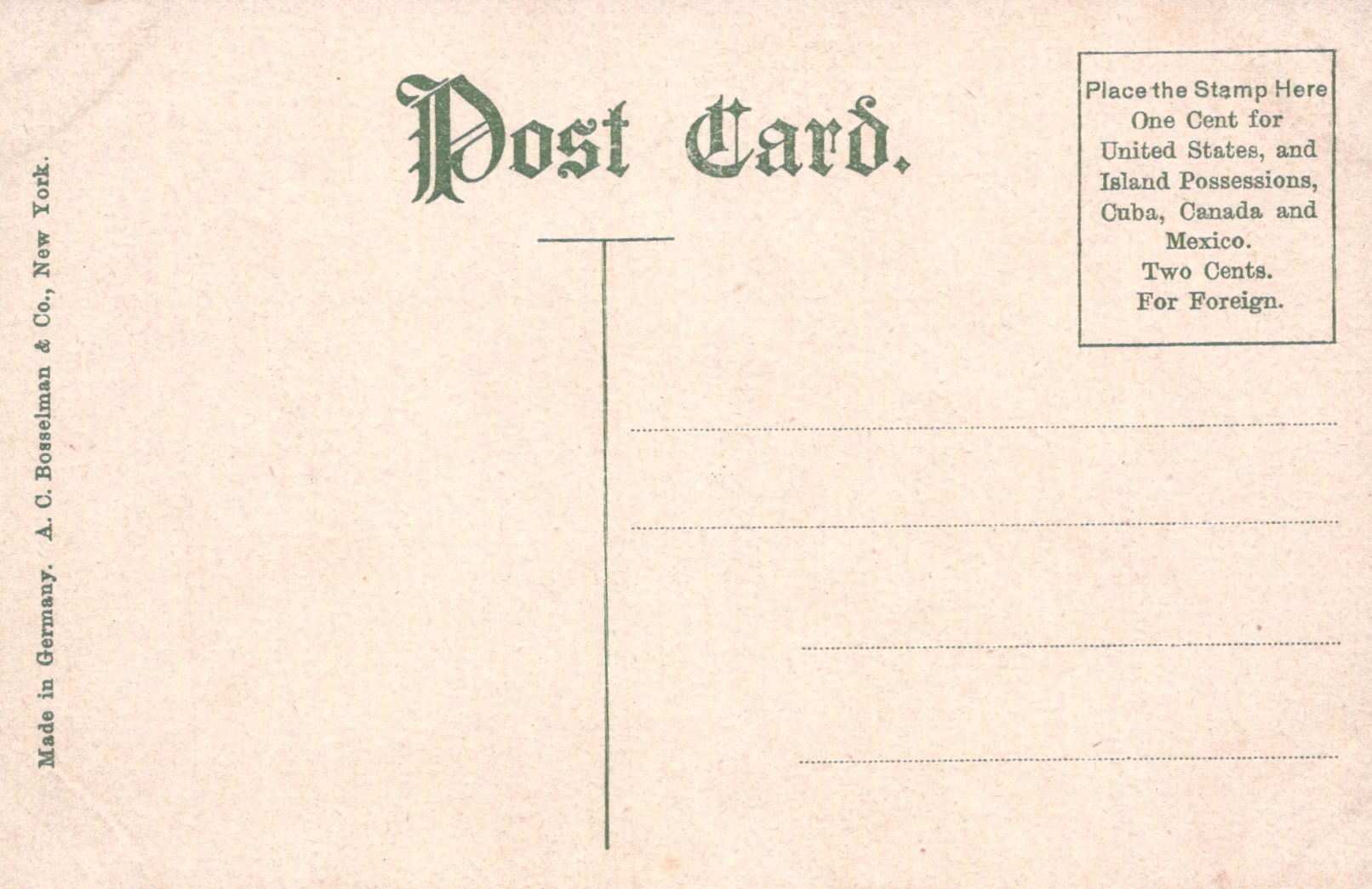 Vintage postcard back with stamp area and text
