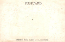 Load image into Gallery viewer, Vintage postcard with &#39;Greetings from Beacon Lodge, Highcliffe&#39; text on a beige background
