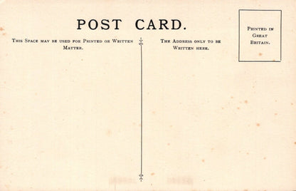 Vintage postcard with printed text and a vertical line for writing on it.