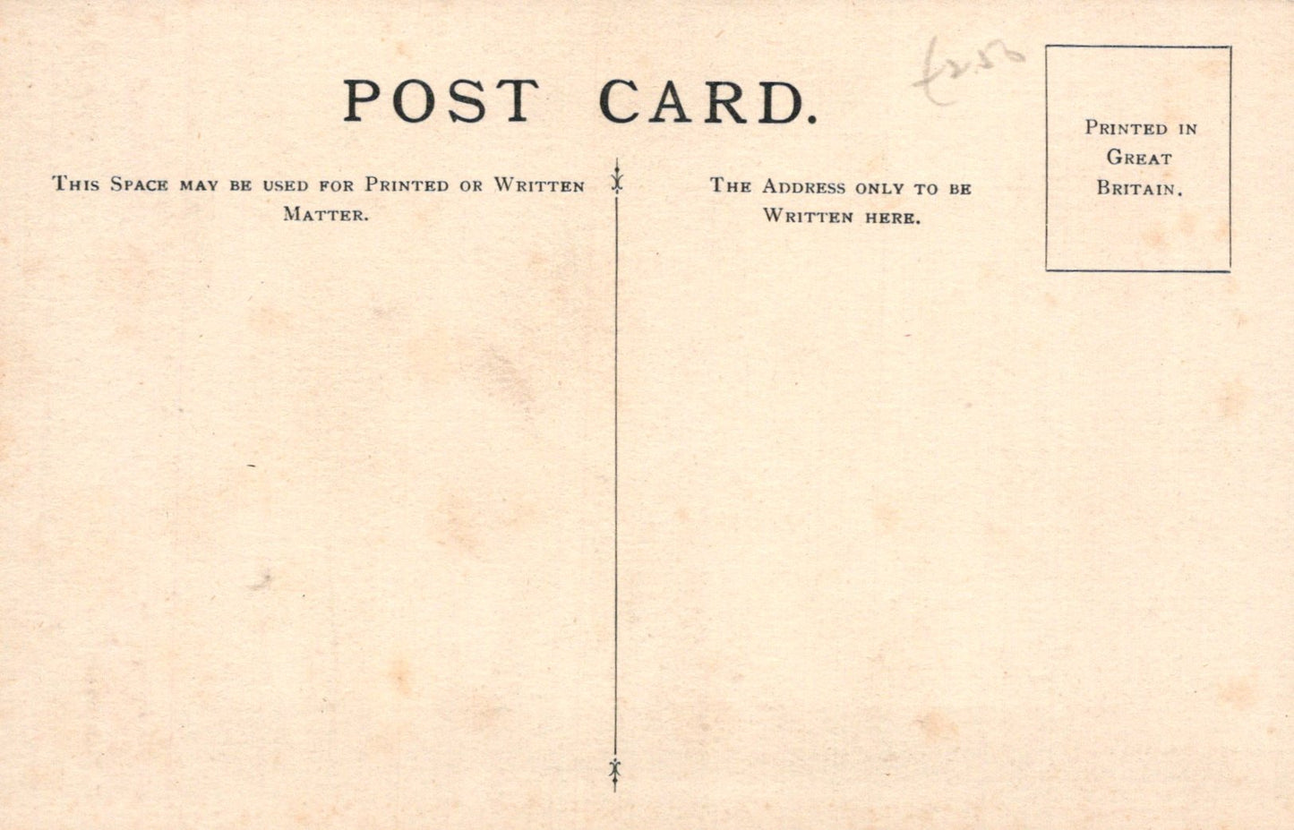 Vintage postcard with printed text and a vertical line for writing messages.