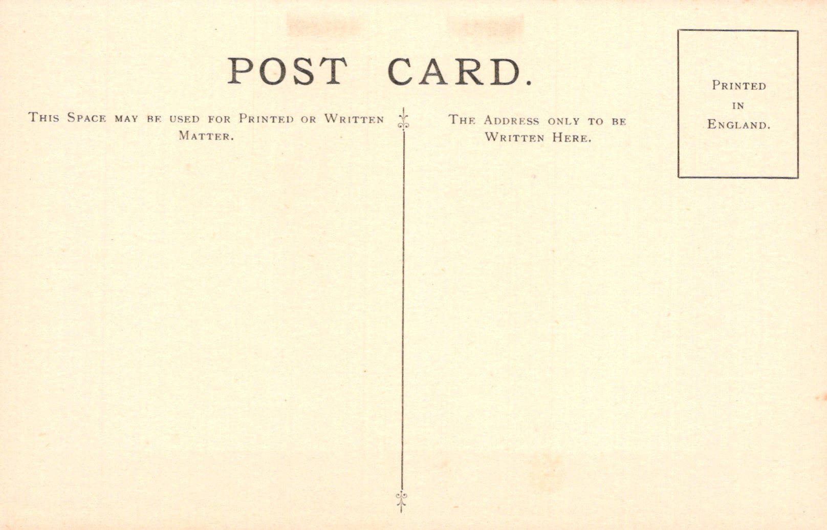 Vintage postcard with printed text and a vertical line on a beige background