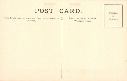 Vintage postcard with printed text and a vertical line on a beige background