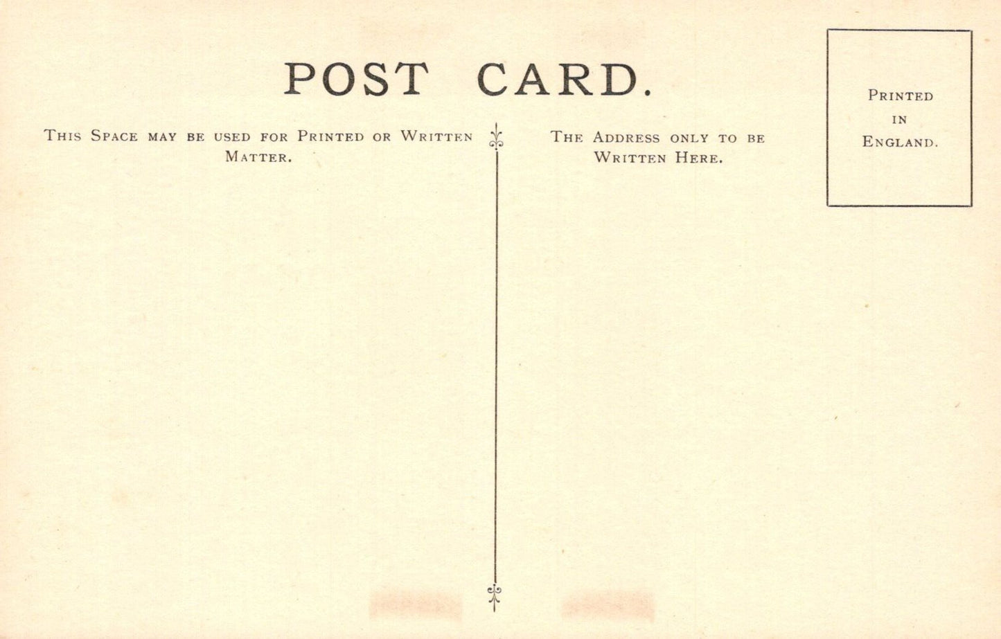 Vintage postcard with printed text and a line for writing addresses, with 'Printed in England' at the top right corner.