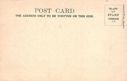 Vintage postcard back with text and stamp information