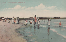 Load image into Gallery viewer, Vintage postcard of people at Easton&#39;s Beach, Newport, RI with a clear sky.

