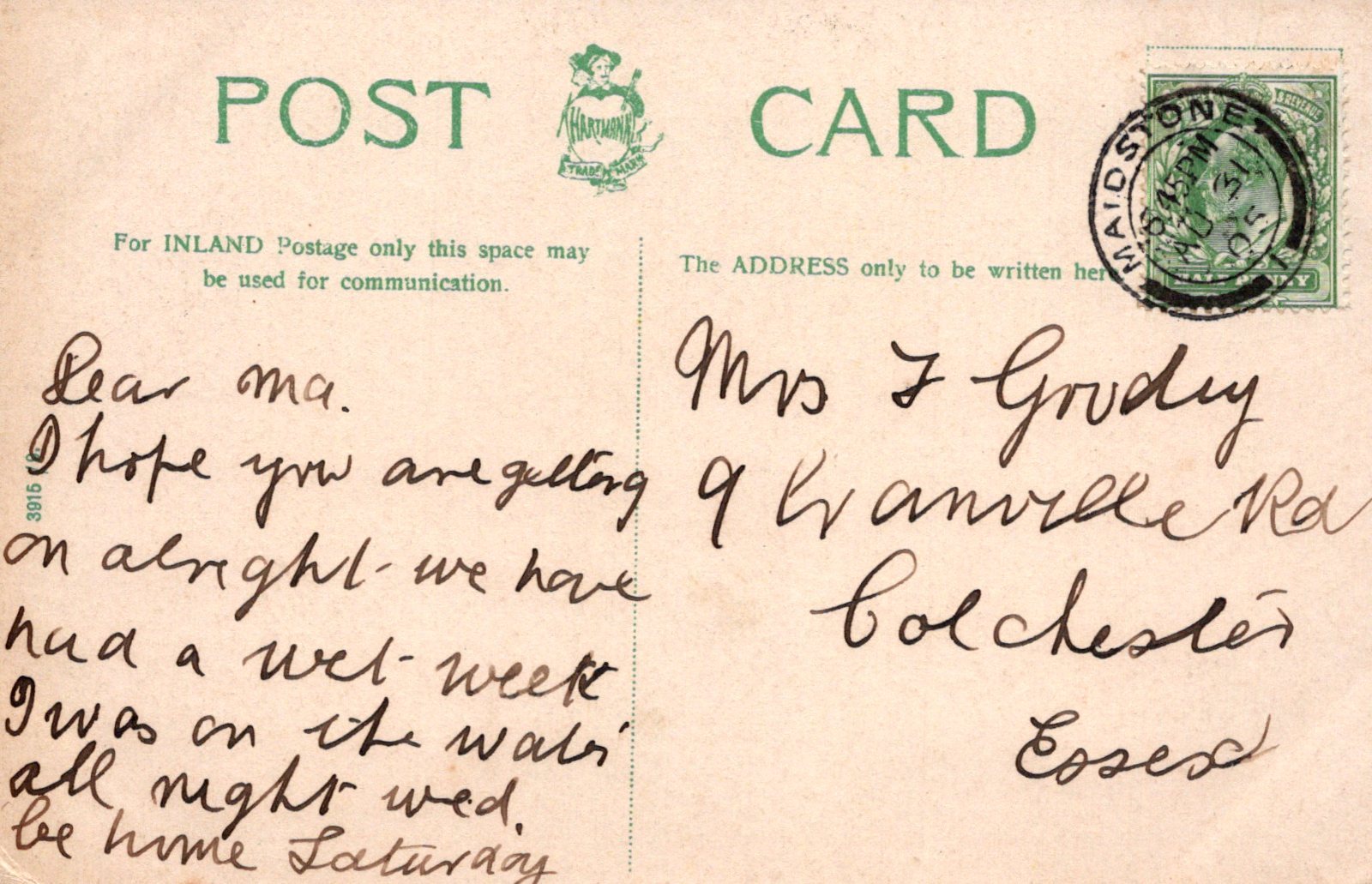 Kent Postcard - Old Palace and River, Maidstone  VT620