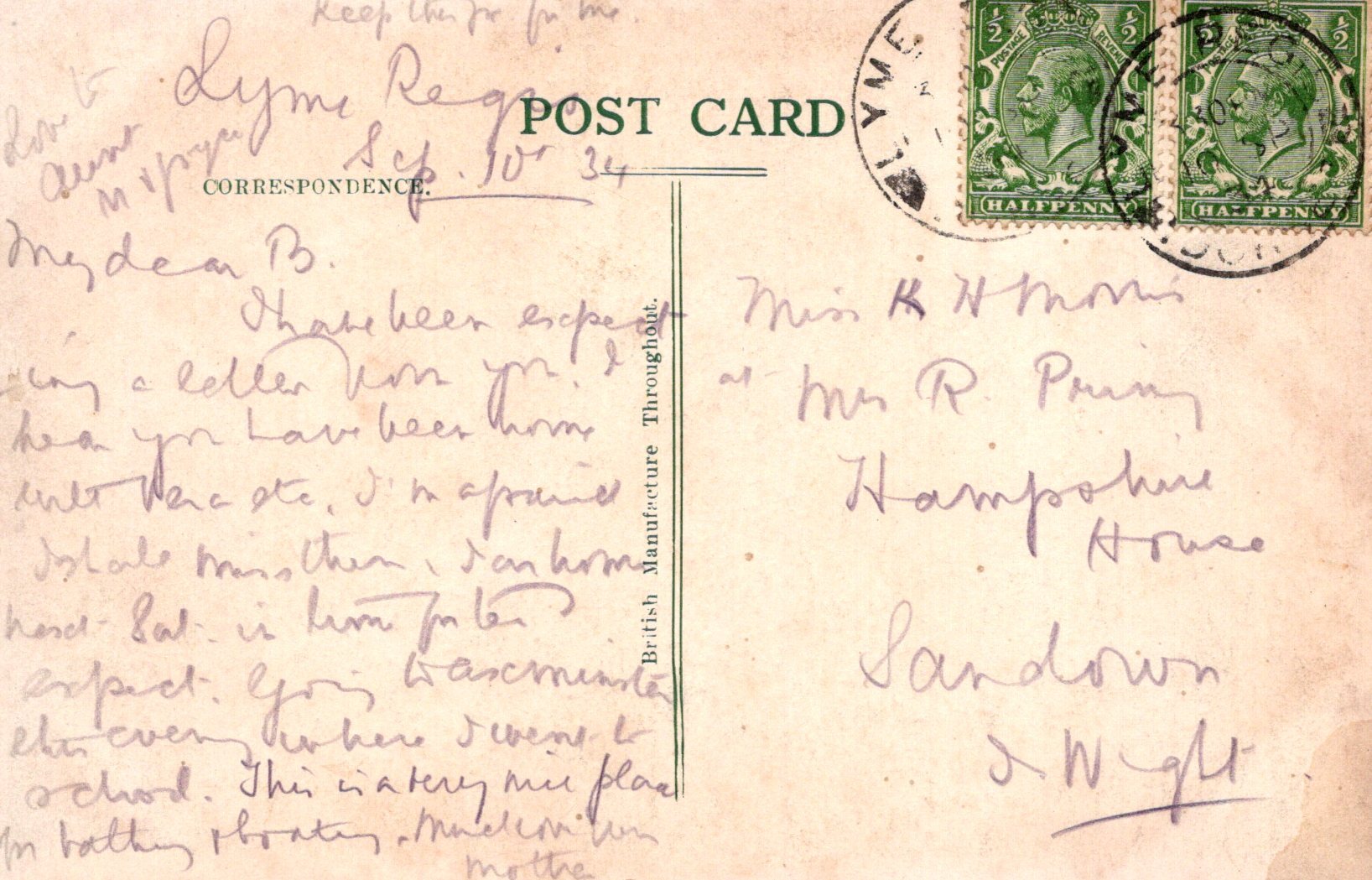 Dorset Postcard - The Harbour, Lyme Regis   VT634