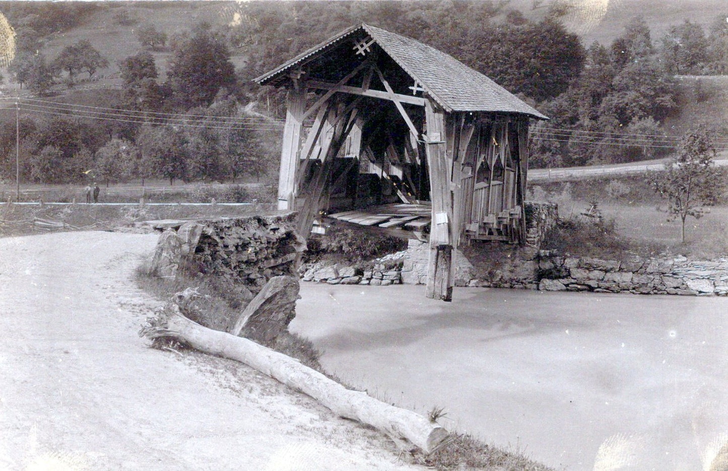 Unknown Location Postcard - River and Damaged Bridge  SW18379