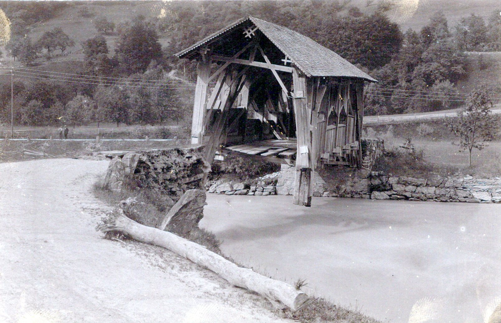 Unknown Location Postcard - River and Damaged Bridge  SW18379