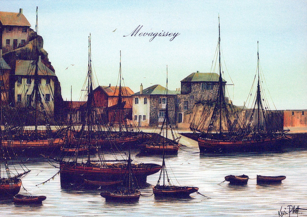 Cornwall Postcard - Mevagissey Harbour, Artist Kevin Platt   SW18079