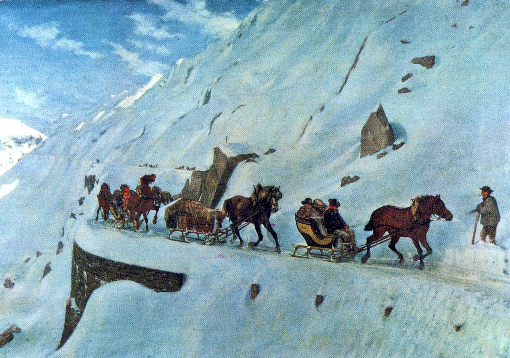 Art Postcard - Mail Sledges on The St Gotthard, PTT Museum SW18086