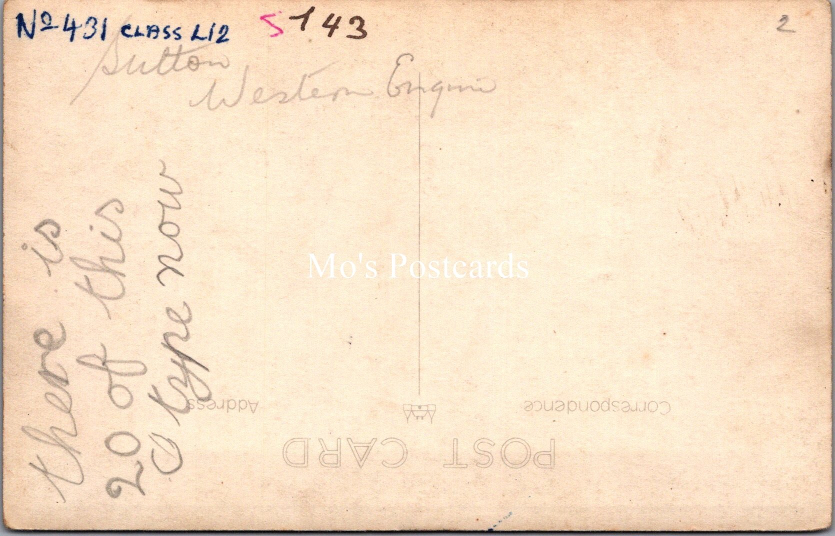 Railways Postcard - Sutton Western Engine No 431, Class L12 -  SW17556