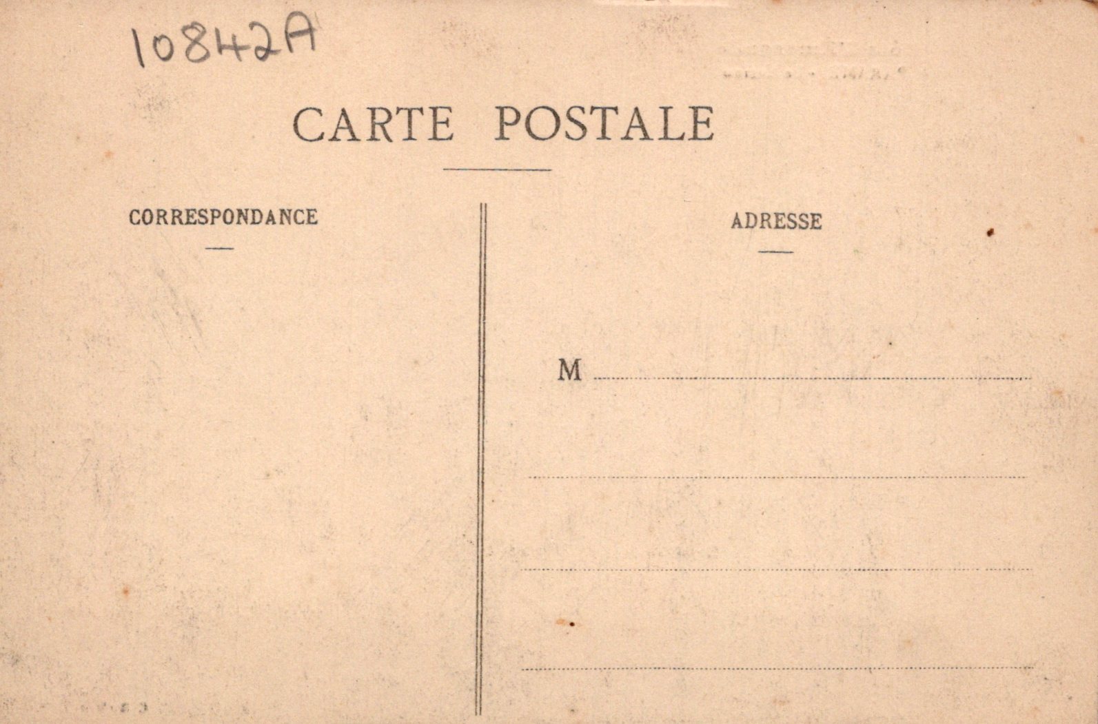 Vintage postcard with 'Carte Postale' text and address fields on a beige background.