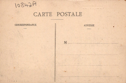 Vintage postcard with 'Carte Postale' text and address fields on a beige background.