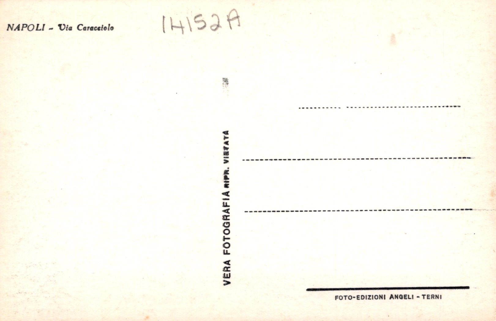 Back of a postcard from Napoli with text and a stamp.
