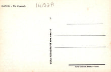 Load image into Gallery viewer, Back of a postcard from Napoli with text and a stamp.
