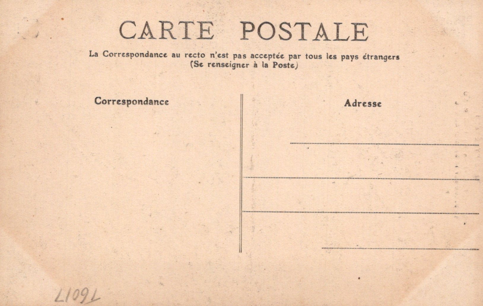 Vintage French postcard with text and address fields on a beige background