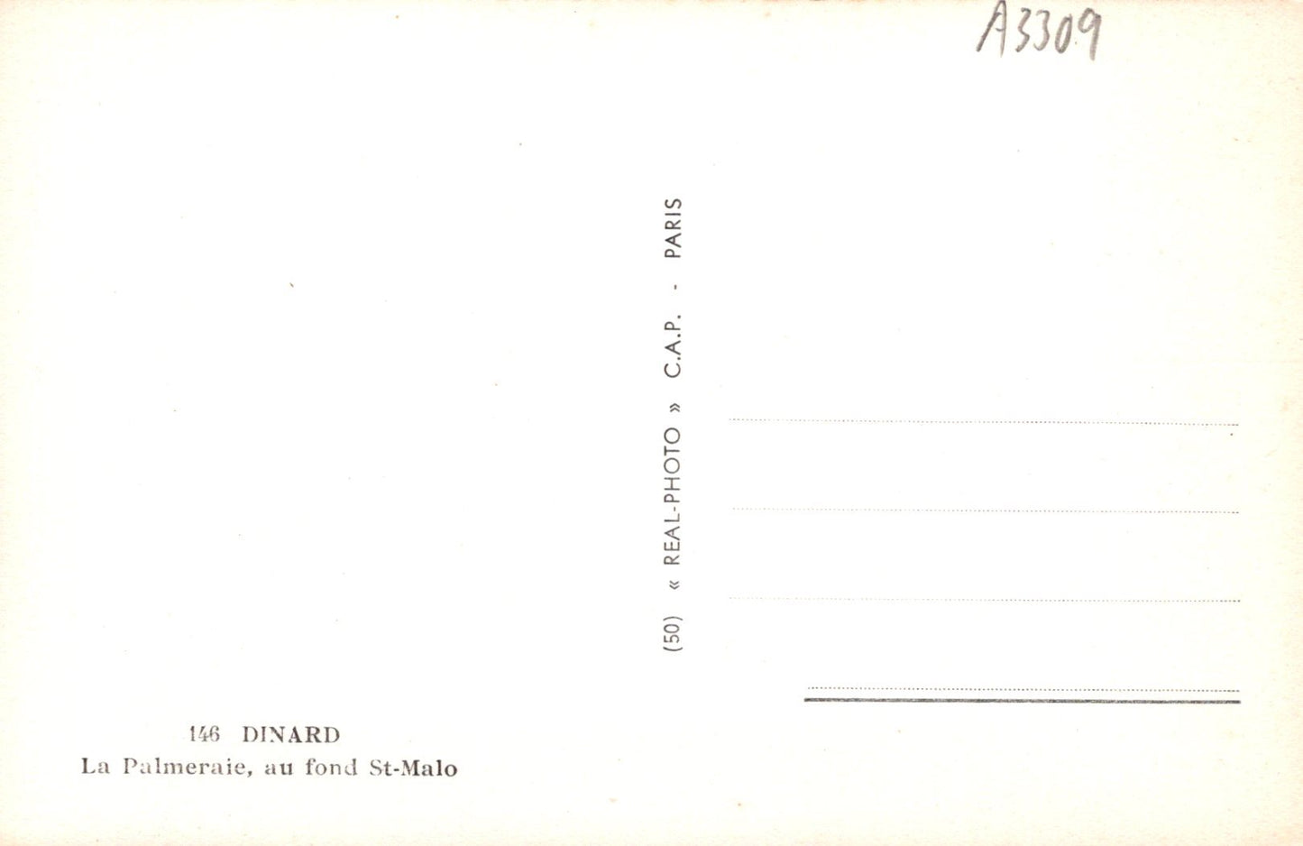 Back of a vintage photo postcard with text and a visible brand logo.
