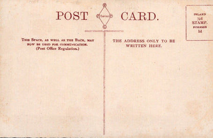 Vintage postcard with text and design elements on a beige background