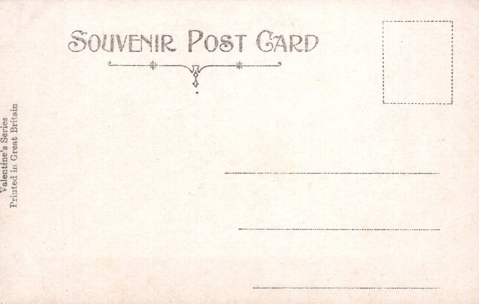 Vintage-style souvenir postcard with decorative text and a blank area for writing.