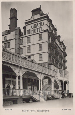 Vintage black and white photograph of the Grand Hotel in Llandudno