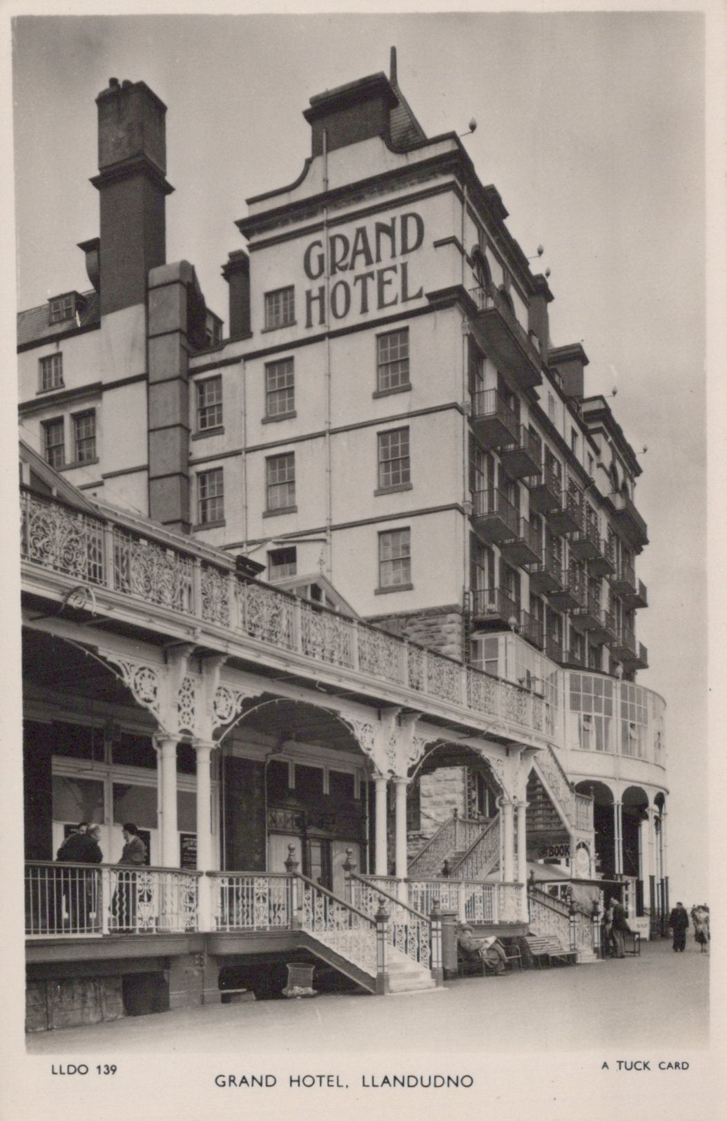 Vintage black and white photograph of the Grand Hotel in Llandudno