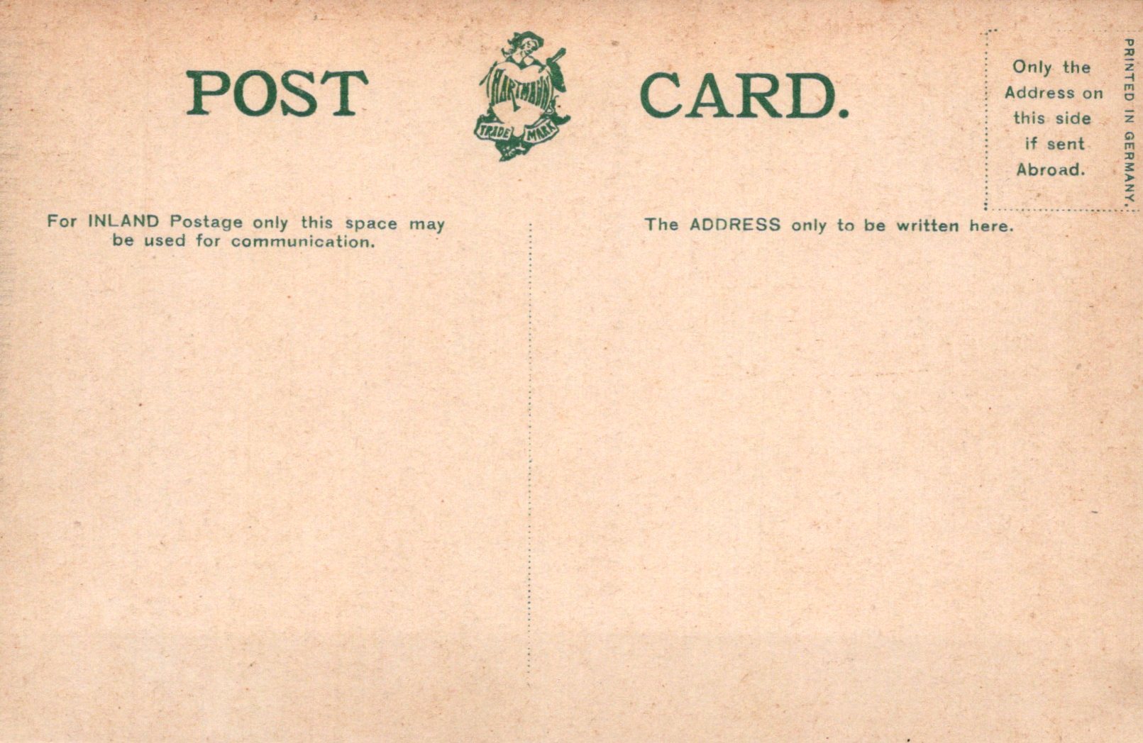 Vintage postcard with text and a logo on a beige background