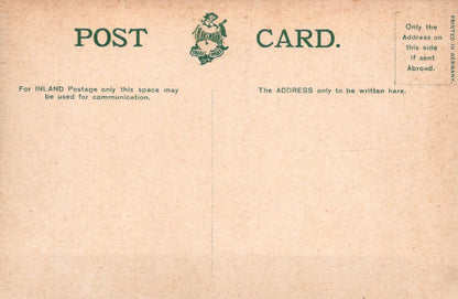 Vintage postcard with text and a logo on a beige background