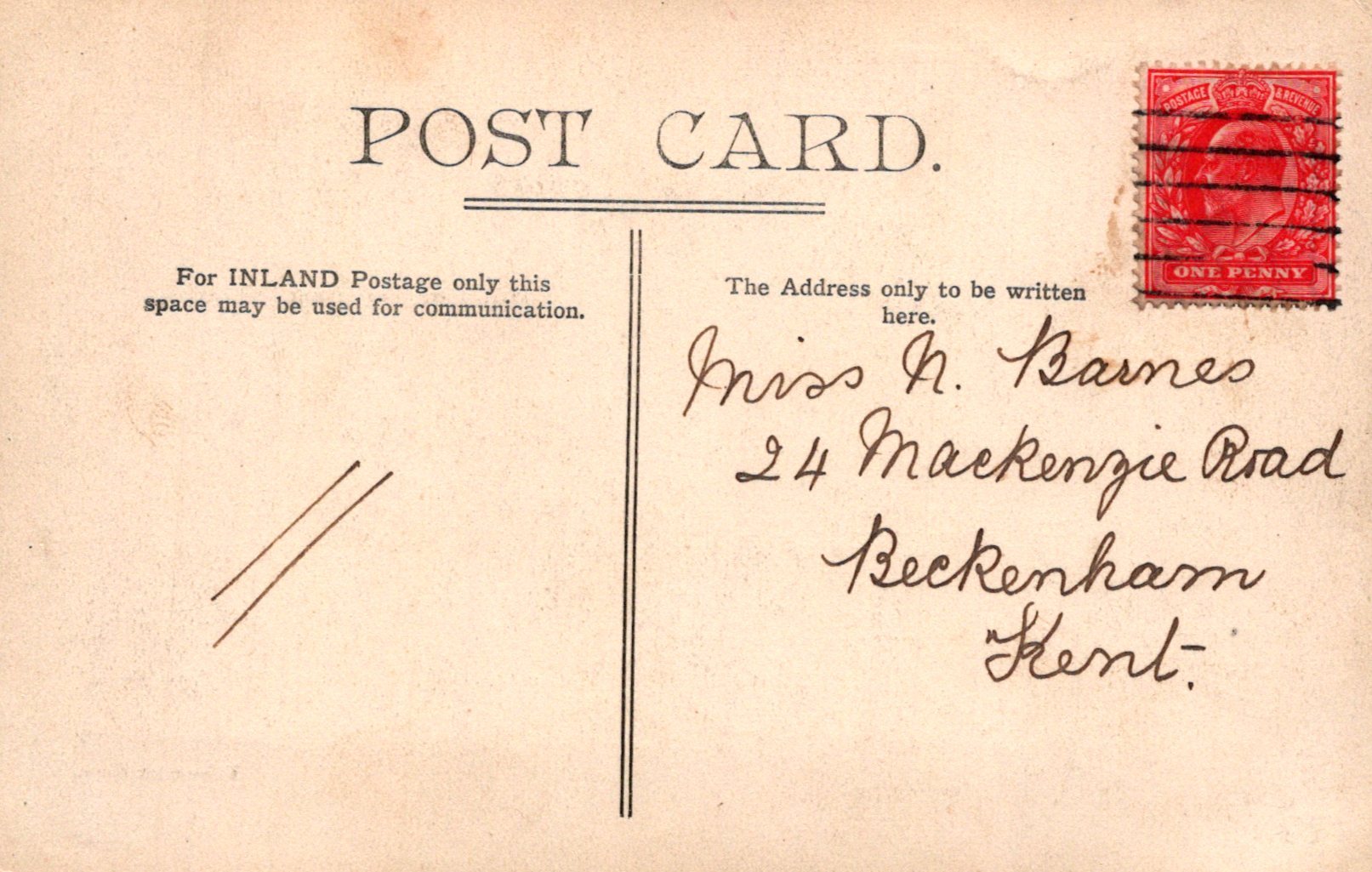 Vintage postcard with red stamp and handwritten address