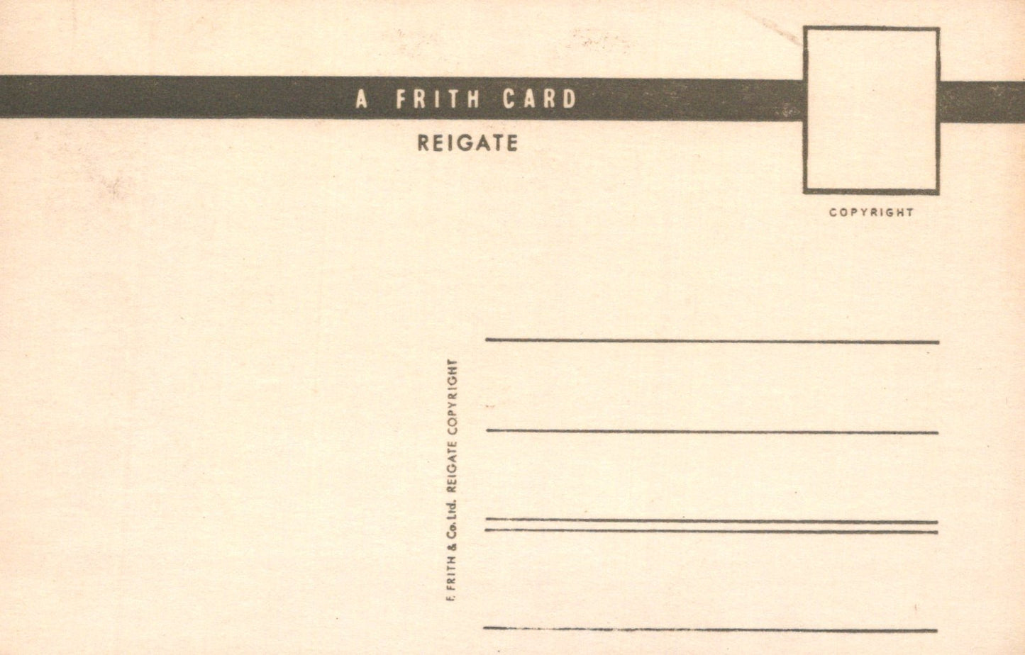 Back of a Frith card with text and a small rectangular area for a photo.