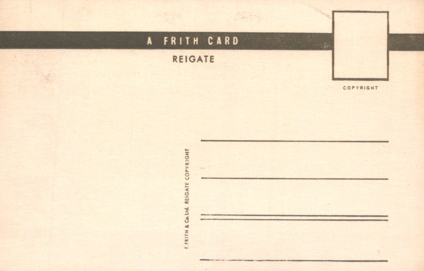 Back of a Frith card with text and a small rectangular area for a photo.