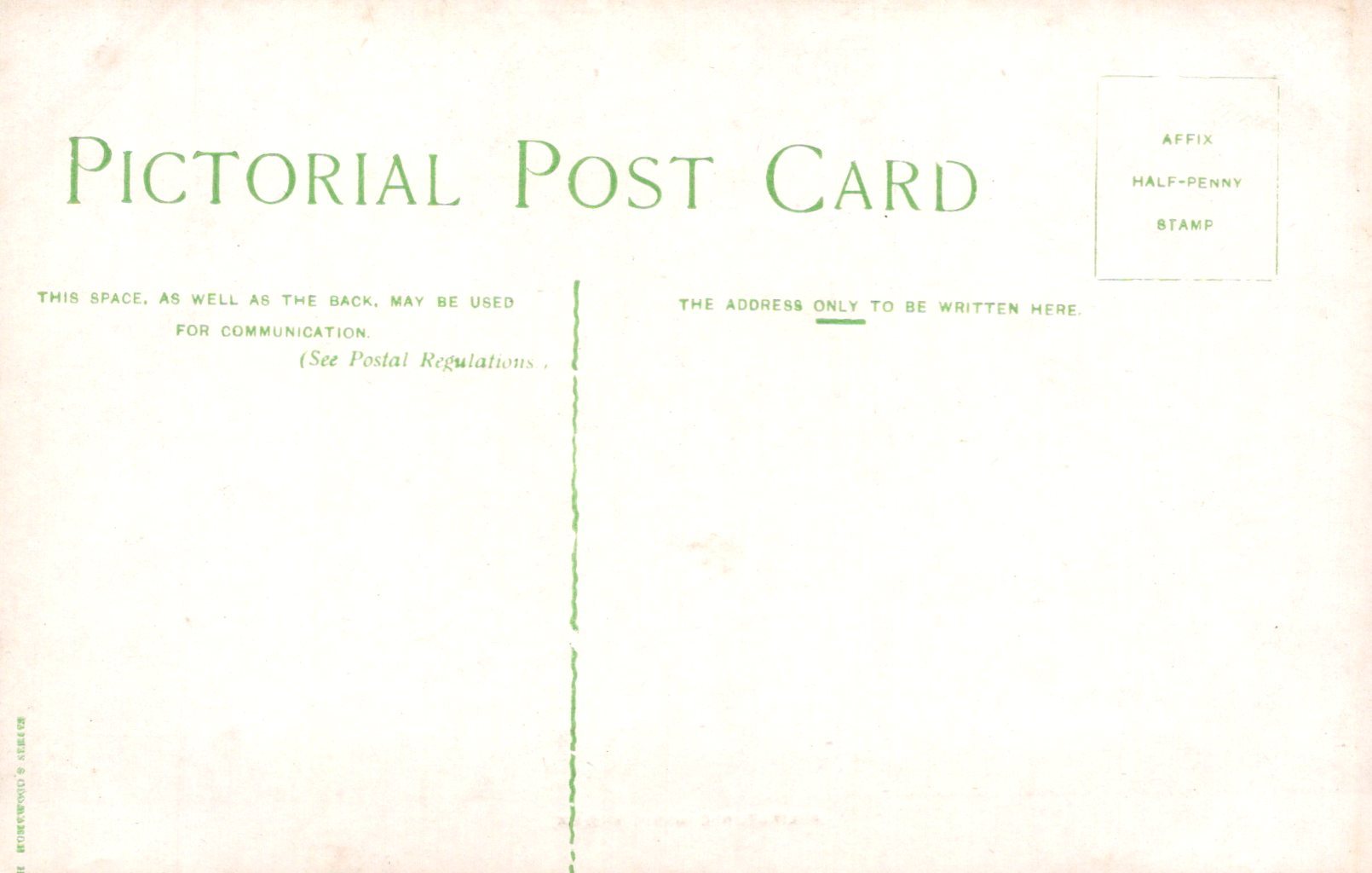 Back of a vintage postcard with 'Pictorial Post Card' text and green border.