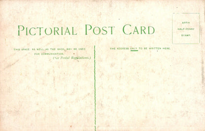 Vintage postcard with text and a green line on a beige background