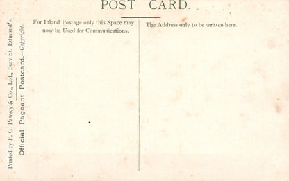 Vintage postcard with text and a vertical line on a light pink background