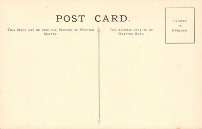 Vintage postcard with printed text and a stamp on a beige background