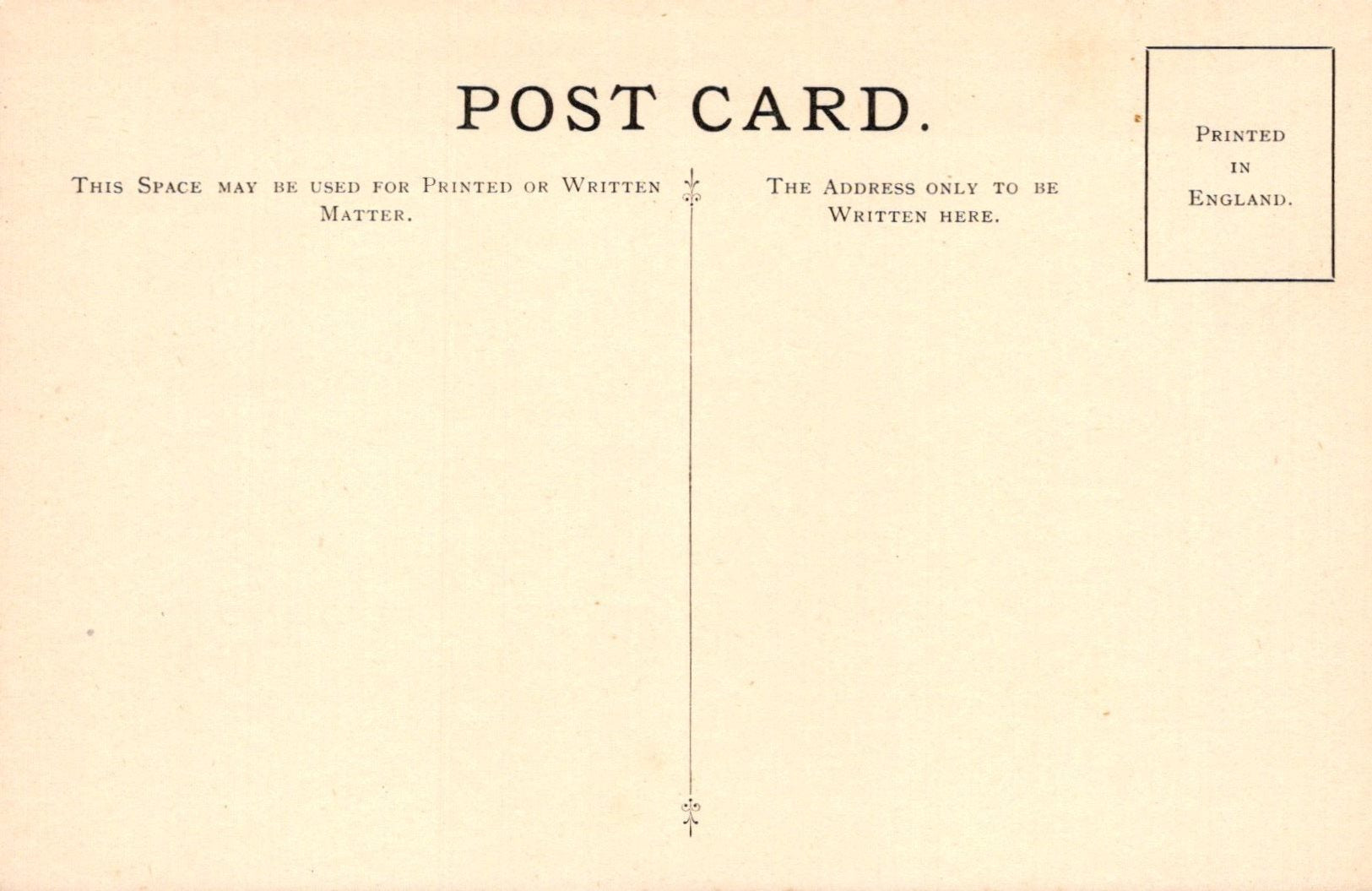 Vintage postcard with printed text and a vertical line for writing addresses.