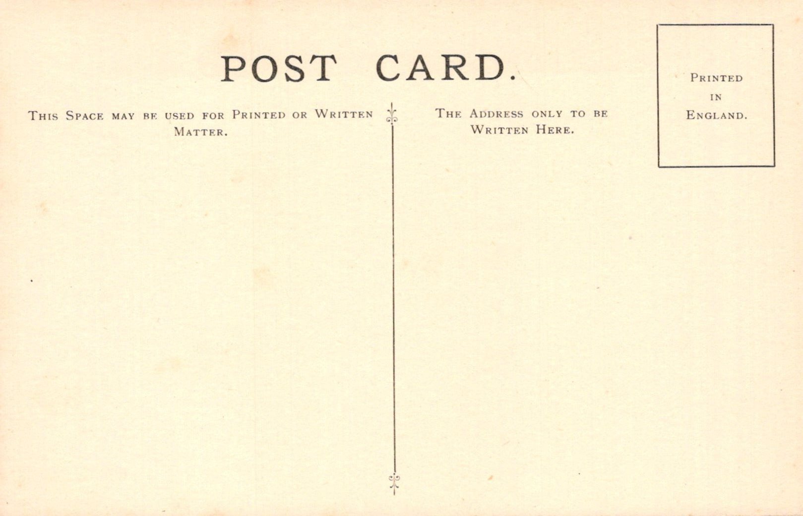 Vintage postcard with printed text and a vertical line on a beige background